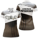 Polo pétanque homme femme manches courtes blanc marron, design bouliste humour pour club