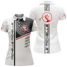 Polo golf femme blanc noir touches rouges prénom personnalisable badge cœur vue dos