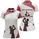 Polo golf femme blanc rouge slogan apéro silhouette golfeuse personnalisable vue dos