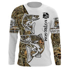 Maillot UV manches longues pêche saumon humour bicolore blanc camouflage prénom personnalisé