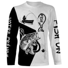 T-shirt manches longues pêche bar Fish On bicolore noir blanc lettrage manche