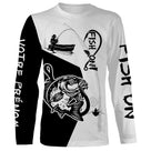 T-shirt manches longues pêche carpe Fish On bicolore noir blanc lettrage manche