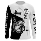 Manches longues anti-UV pêche truite noir blanc Fish On truite stylisée silhouette pêcheur