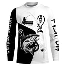 Sweat capuche all-over pêche saumon Fish On noir blanc avec saumon et hameçon