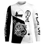 Sweat capuche all-over pêche perche Fish On noir blanc avec perche et hameçon