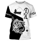 T-shirt all-over col rond pêche perche Fish On noir blanc avec hameçon graphique