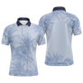 Polo golf homme bleu pastel motif cocotier palmier all-over col marine vue avant