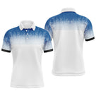 Polo golf homme blanc dégradé pixel bleu mosaïque coupe ajustée vue avant