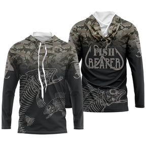 Sweat à capuche pêche camouflage gris squelette poisson Fish Reaper personnalisable vue avant