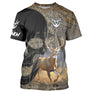 T-shirt all-over camouflage unisexe avec cerf et crâne stylisé, collection sauvage automne, prénom personnalisé