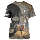 T-shirt all-over camouflage unisexe avec cerf et crâne stylisé, collection sauvage automne, prénom personnalisé
