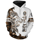 T-shirt all-over blanc et marron unisexe avec lion royal couronné et inscription The King royauté faune