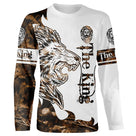 T-shirt all-over blanc et marron unisexe avec lion royal couronné et inscription The King royauté faune