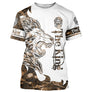 T-shirt all-over blanc et marron unisexe avec lion royal couronné et inscription The King royauté faune
