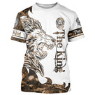 T-shirt all-over blanc et marron unisexe avec lion royal couronné et inscription The King royauté faune