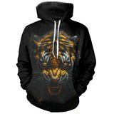 T-shirt all-over noir unisexe avec tigre d'or au regard intense, esprit du prédateur sauvage
