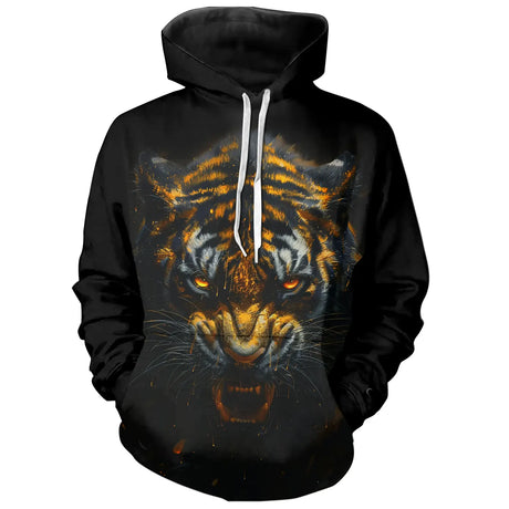 T-shirt all-over noir unisexe avec tigre d'or au regard intense, esprit du prédateur sauvage