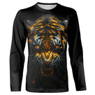 T-shirt all-over noir unisexe avec tigre d'or au regard intense, esprit du prédateur sauvage