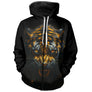 T-shirt all-over noir unisexe avec tigre d'or au regard intense, esprit du prédateur sauvage