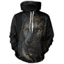 T-shirt all-over noir unisexe avec panthère d'or, art tribal et dorures élégantes esprit animal sauvage