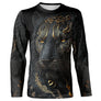 T-shirt all-over noir unisexe avec panthère d'or, art tribal et dorures élégantes esprit animal sauvage