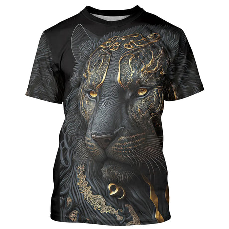 T-Shirt Panthère d'Or - Art Tribal et Dorures Élégantes - Esprit Animal Sauvage - CT22022451 T-shirt All Over Col Rond Unisexe