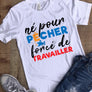 T-shirt blanc humour pêche Né pour pêcher forcé de travailler lettrage multicolore poisson stylisé