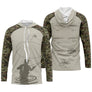 Sweat à capuche pêche mouche manches camouflage forêt corps gris silhouette pêcheur lançant vue avant