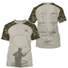 Polo pêche mouche unisexe camouflage forêt soies nymphe motif moucheur vue côté