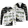 Hoodie pêche multipoissons noir blanc espèces légendées all-over manches contrastées vue avant