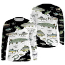 Sweat pêche all-over poissons noms scientifiques noir blanc motif éducatif vue dos