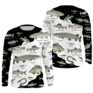 Sweat pêche all-over poissons noms scientifiques noir blanc motif éducatif vue dos