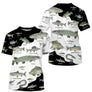 Polo pêche unisexe multipoissons noir blanc carpe brochet truite légendé vue côté