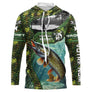Sweat UV à capuche pêche brochet peau passion multicolore camouflage écailles prénom personnalisé, vue de face