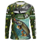 Maillot UV manches longues pêche brochet peau passion multicolore camouflage prénom personnalisé