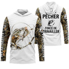 Sweat UV à capuche pêche bar humour Pêcher forcé de travailler bicolore blanc camouflage prénom