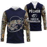 T-shirt Pêcheur Brochet "Né Pour Pêcher, Force de Travailler" - Protection UV & Style - CT24072023 Marine