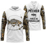 Sweat UV à capuche pêche carpe humour Pêcher forcé de travailler bicolore blanc camouflage prénom