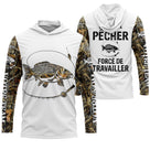 Sweat UV à capuche pêche carpe humour Pêcher forcé de travailler bicolore blanc camouflage prénom