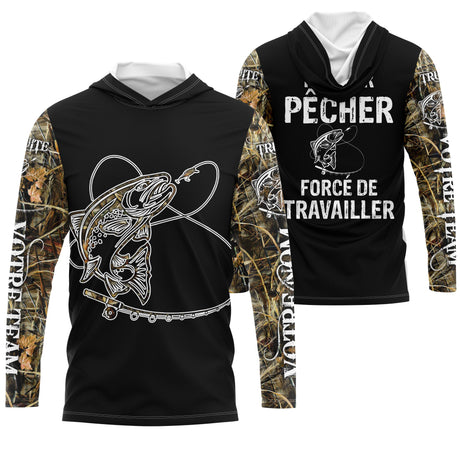 Pêche De La Truite Au Leure Souple, Cadeau Humour Pêcheur, Né Pour Pêcher, Forcé De Travailler, Cadeau Humour Personnalisé Pêcheur - VEPETR022 T-shirt Anti UV à Capuche Unisexe Noir