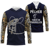 Pêche De La Truite Au Leure Souple, Cadeau Humour Pêcheur, Né Pour Pêcher, Forcé De Travailler, Cadeau Humour Personnalisé Pêcheur - VEPETR022 T-shirt Anti UV à Capuche Unisexe Marine