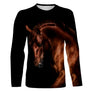 T-shirt cheval brun vue de face design noir profond et portrait réaliste, coupe unisexe disponibles