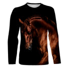 T-shirt cheval brun vue de face design noir profond et portrait réaliste, coupe unisexe disponibles