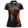 Polo équitation cheval brun vue de face design noir profond et portrait réaliste, coupe homme et femme disponibles