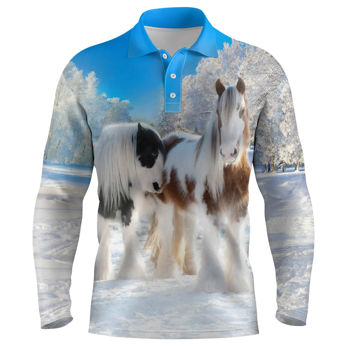 Polo Équitation Homme Femme, Cadeau Original Fan des chevaux, Chaval Dans La Neige - CT24082222