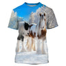 T-shirt Équitation Homme Femme, Cadeau Original Fan des chevaux, Cheval Dans La Neige - CT24082222