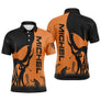 Polo golf homme noir et orange tête de mort prénom Michel silhouettes golfeurs vue avant