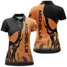 Polo golf femme orange noir tête de mort skull personnalisable prénom vue dos