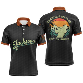 Polo golf homme rétro vintage noir orange prénom Jackson année 1990 édition limitée vue avant