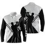Polo golf manches longues unisexe blanc noir silhouettes joueurs prénom personnalisable
